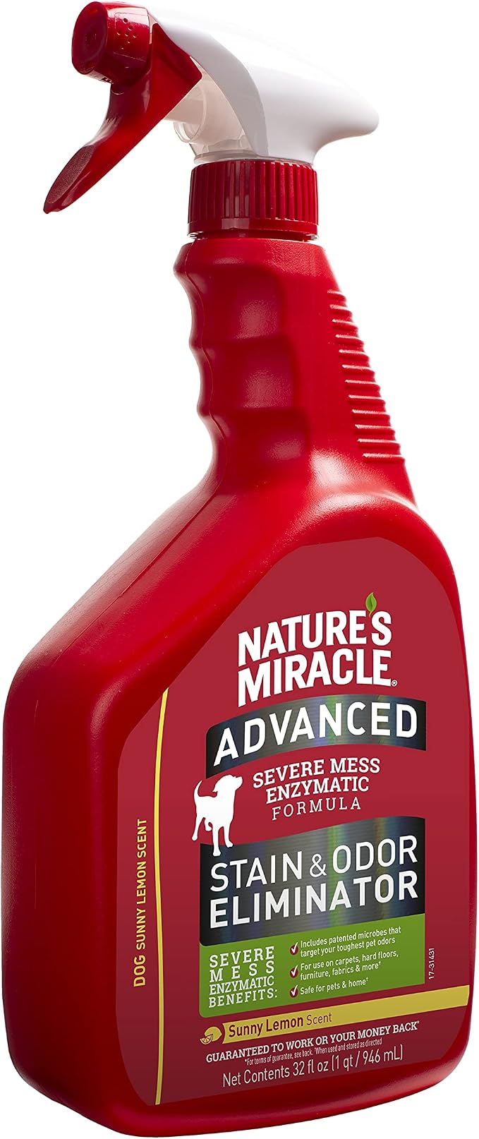 Nature's Miracle Advanced Stain & Odor Eliminator,32 Ounces,Sunny Lemon Scent,Severe Mess Enzymatic Formula For Tough Pet Messes,(Pack of 2)