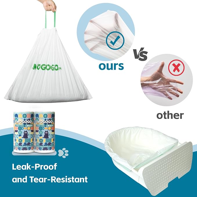50 Pack Litter Box Bags, Compatible with Self Cleaning Litter Box Scooper Young & ProX & Ultra, Automatic Litter Box Liners, Replacement Trash Bags with Drawstring, 25.59" x 15.75"