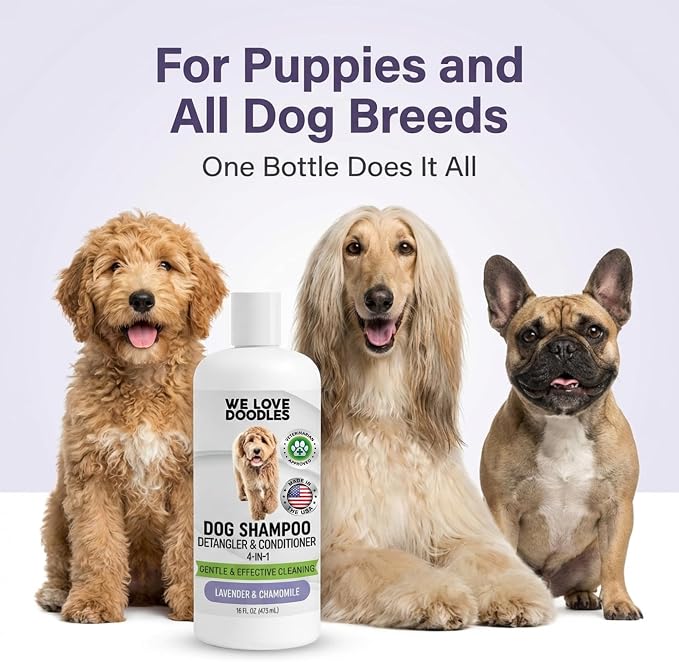 4-in-1 Dog Shampoo & Dog Conditioner, Puppy Pet Wash Soap, Lavender, 16 oz | Best for Goldendoodles, Poodles & Doodles, Hypoallergenic, Tearless, Sensitive Skin for Puppies & All Dog Breeds, Made in USA