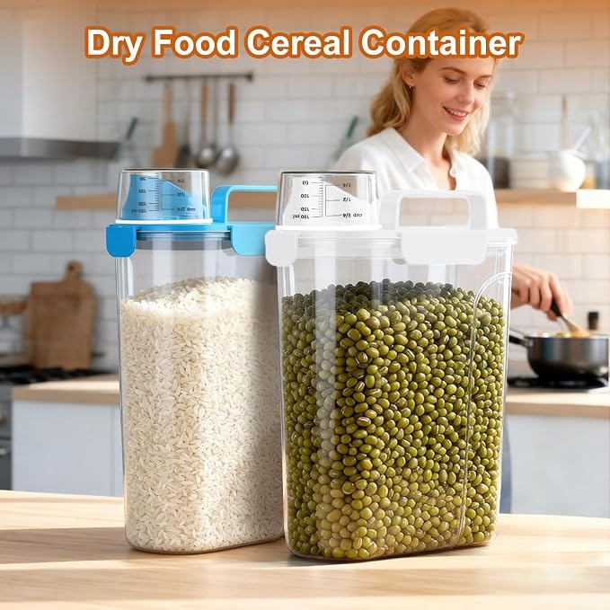 Uppetly Dog Cat Food Storage Container, 5-7Lbs Pet Food Containers, Airtight Cat Food Container with Portable Handle & Measuring Cup, Small Animal Dry Food Dispenser for Dogs, Cats and Birds White