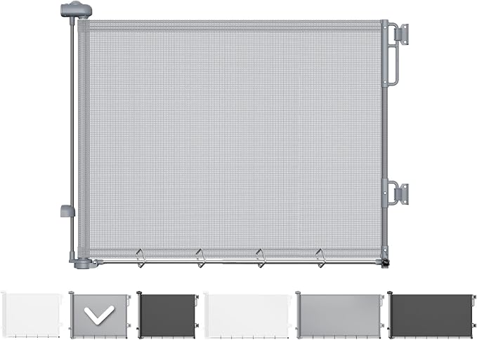 Cumbor 27-40" Retractable Baby Gates for Stairs & Doorways, Hardware Mounted Mesh Dog & Pet Gate, Easy Walk Through, One-Hand Operation, Anti-Crawl Adjustable Safety Gate for Dog, Indoor Outdoor Grey