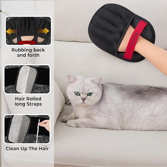 Pet Hair Removal Glove Cat & Dog,Electrostatic Reusable Hair Remover Tool | Upgraded 2026 washable 5-Finger pet hair remover works for laundry,couch,carpet & car seat,removes dog and cat fur easily