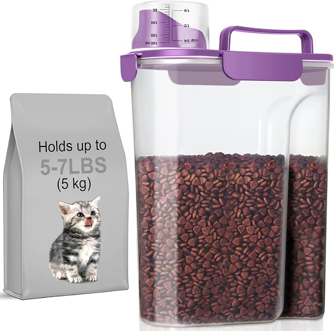 LEAWALK 5-7Lbs Airtight Pet Storage Container, Upgraded Large Nozzle With Handle Design For Cat Dog Bird Food and for Small Animal Kibble, Oatmeal, Rice, Flour, Brown Sugart-Deep Purple