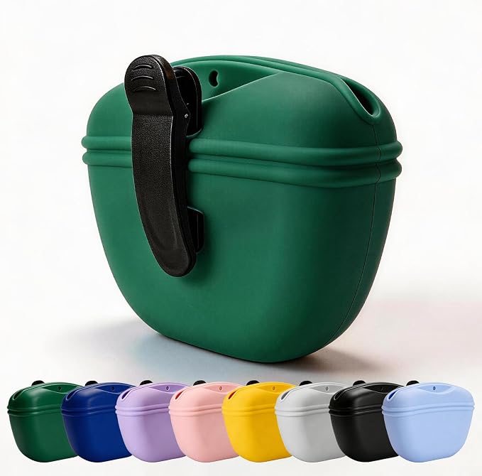 Dog Treat Pouch for Training, Silicone Dog Treat Bag with Strong Clip, Hands-Free Puppy Training Treat Holder, Portable Pet Snack Pouch for Walking, Agility, Obedience Training & Outdoor Use