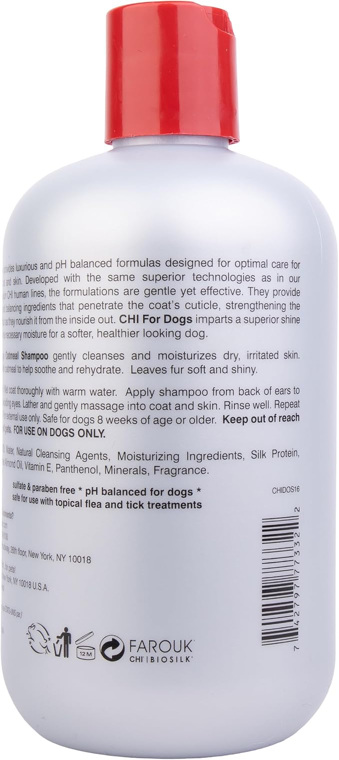 CHI for Dogs Oatmeal Dog Shampoo, Gentle Formula, 16 Fl Oz Bottle | Oatmeal formula, soothing gentle wash, dry itchy skin and dander, puppies and adult dogs