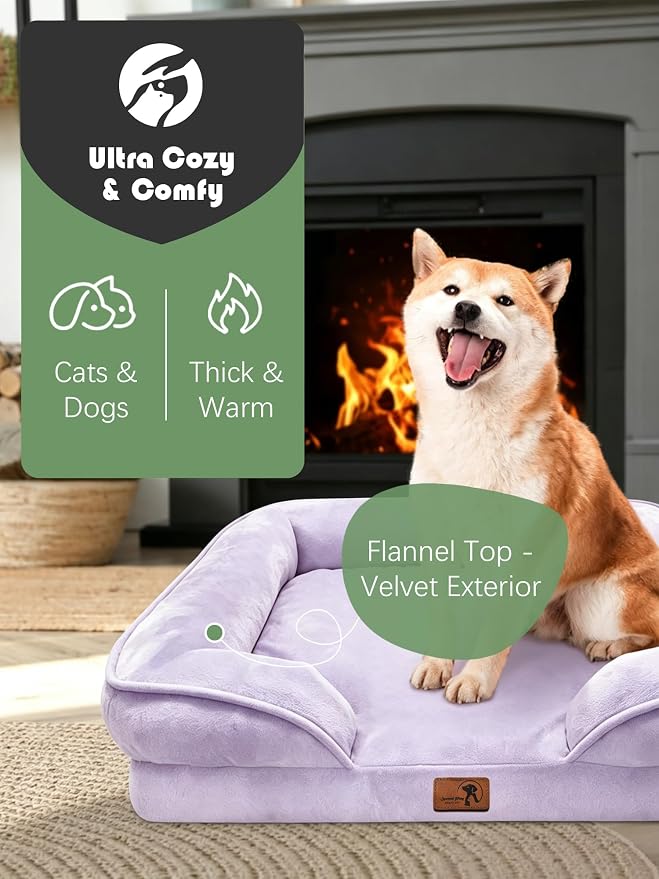 Spotted Play Orthopedic Dog Bed with Sides - Sofa Beds for Medium Dogs, Supportive Foam Pet Couch Bed with Washable Removable Cover, Waterproof Lining and Non-Slip Bottom, Purple - M