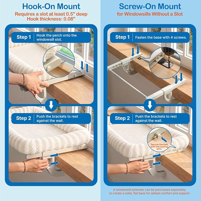 Zakkart Mellow All-Around Cat Hammock for Windowsill, Dual-Mount (Beige, M) | Hook-On or Screw-On Installation, Machine Washable Bed, Heavy Duty ABS & Metal Frame, Support up to 40 lbs.