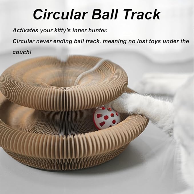 Kitty Curls Cat Toy,Cardboard Cat Scratcher,Magic Organ Cat Toy,Foldable Recyclable Cat Accordion Toy for Indoor Cat Playing,Interactive Scratch Pad with Toy Ball(2pc)