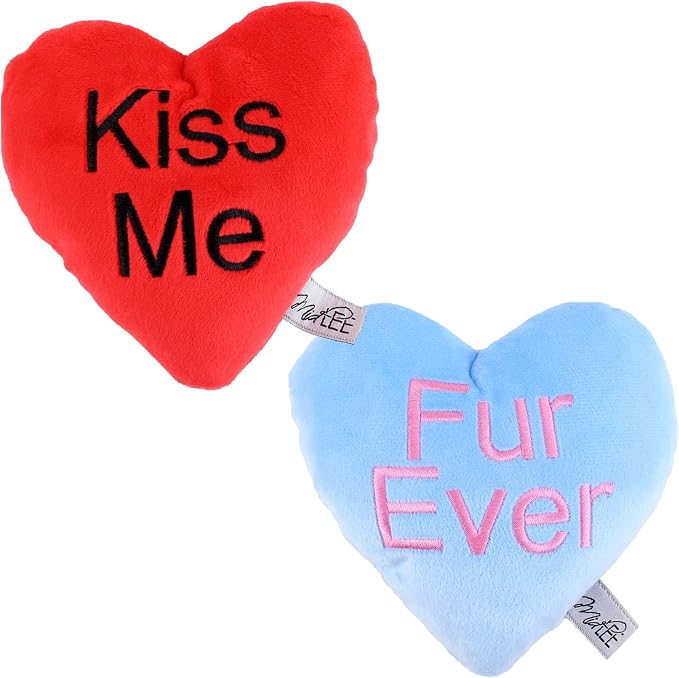 Midlee Candy Heart Valentine's Dog Toy- Set of 4- Large- Conversation Plush Squeaky Present