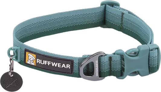 Ruffwear, Front Range Dog Collar, Adjustable Tubelok Webbing, Lightweight, Side Release Buckle, Aluminum V-Ring, Durable for Everyday Use, River Rock Green, 11"-14"