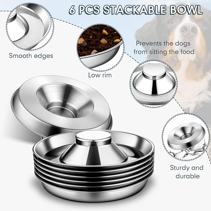 Zopeal 6 Pcs 8.7" Stainless Steel Puppy Bowls, Kitten Bowls for Food and Water, Multiple Mini Puppy Cat Food Bowl Weaning Slow Feeder for Kitten, Litters, Cat, Small Dogs, Pets