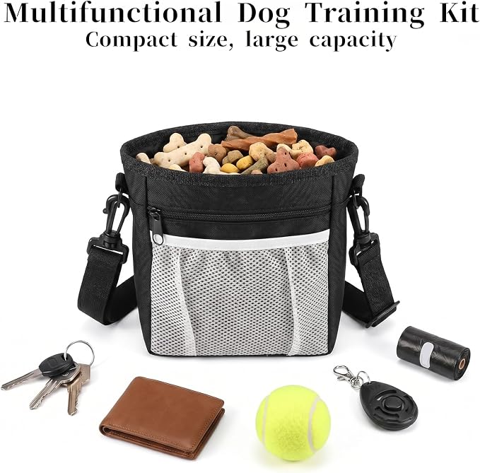 Dog Treat Pouch with Pet Training Clicker, Dog Puppy Training Treat Bag Poop Bag Dispenser Easily Carrying Kibble Snacks Pet Toys for Travel or Outdoor Use