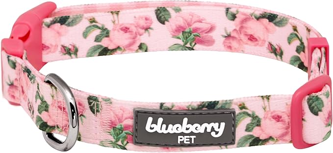 Blueberry Pet Pink Floral Dog Collar, Adjustable Large Size, Neck 18”-26”, Printed Pet Collar for Large Dogs