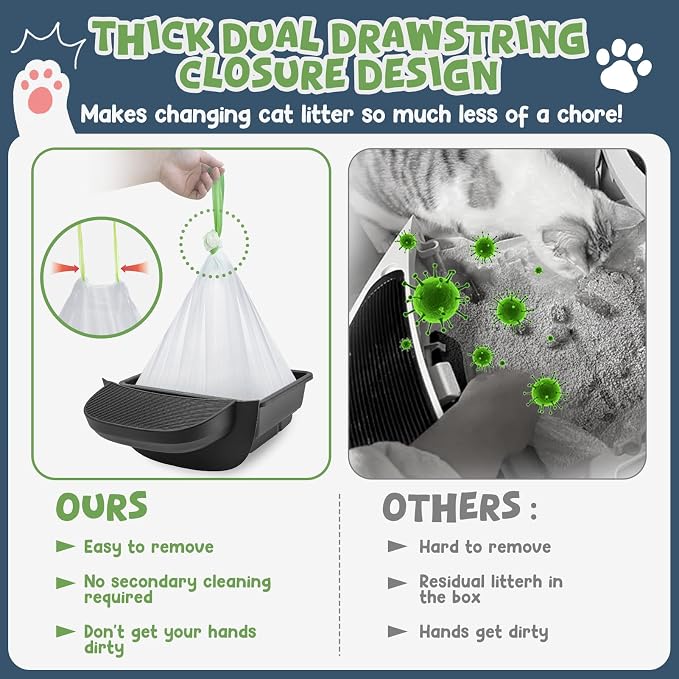 120 Pack Litter Box Robot 3 4 and 5 Waste Bags, 1.5 Mils Thick Drawstrings Closure Cat Litter Box Bags Liners Compatible with Automatic Self-Cleaning Robot, Replacement Waste Drawer Liners