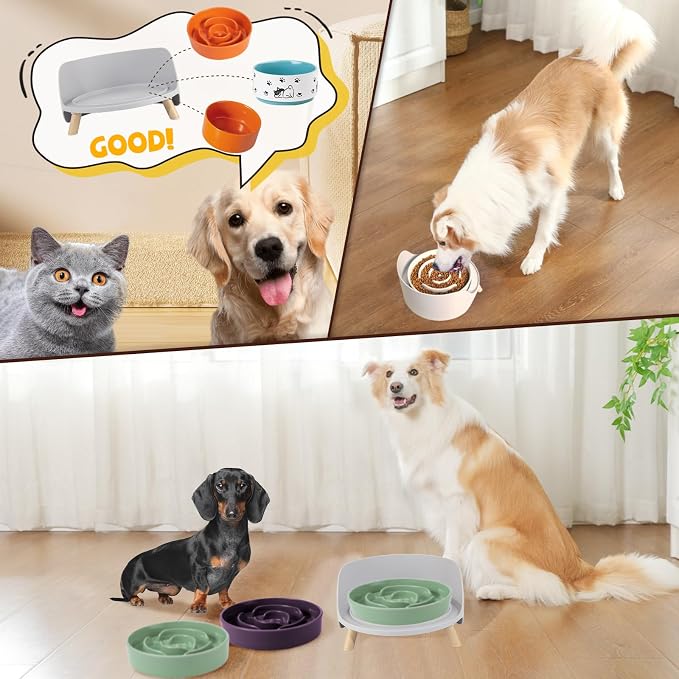 Raised Dog Feeder Bowl Stand (Without Bowls), Fits Dish up to Φ 8" | Spill Proof Elevated Dog Food Stand, Anti-slip Pet Food Holder Feeding Table for Medium and Large Breeds, Grey