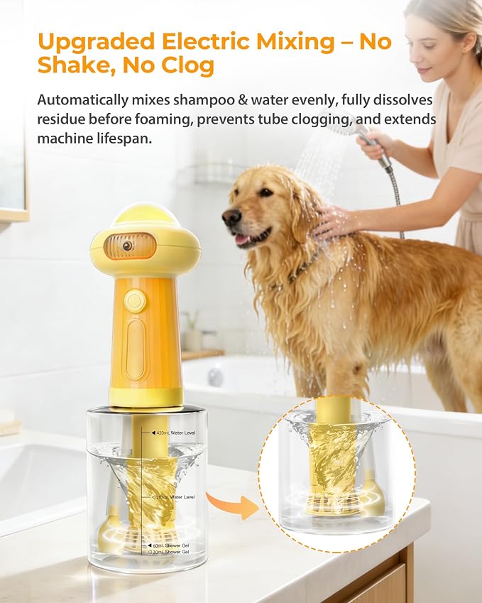 Electric Dog Shampoo Dispenser with Auto Mixing, Magnetic Charging Dog Shampoo Foamer, 500ml Pet Shampoo Sprayer with LED Indicator & Silicone Grip, IPX7 Waterproof Dog Soap Dispenser