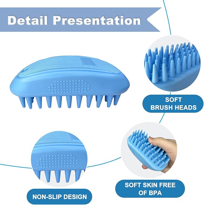 3PCS Dog Bath Brush, Dog Shampoo Brush, Dog Scrubber for Bath,Dog Bath Products are Suitable for Short, Long haired Dogs, Cats, Large Dogs, and Small Dogs