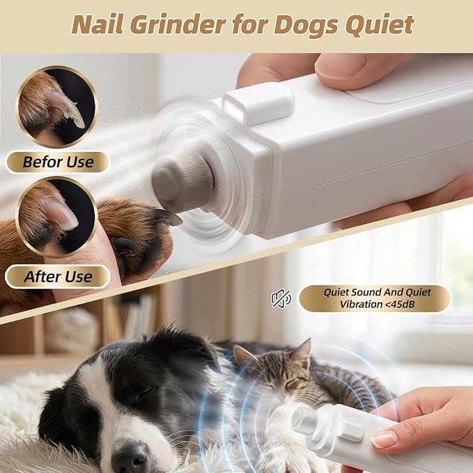 2-in-1 Quiet Electric Pet Nail Clipper & Grinder with Light for Dogs Cats | 3-Speed Grinding, Nail Catcher, Safety Guard, Low-Noise Motor, USB Rechargeable Design for Stress-Free Home Grooming
