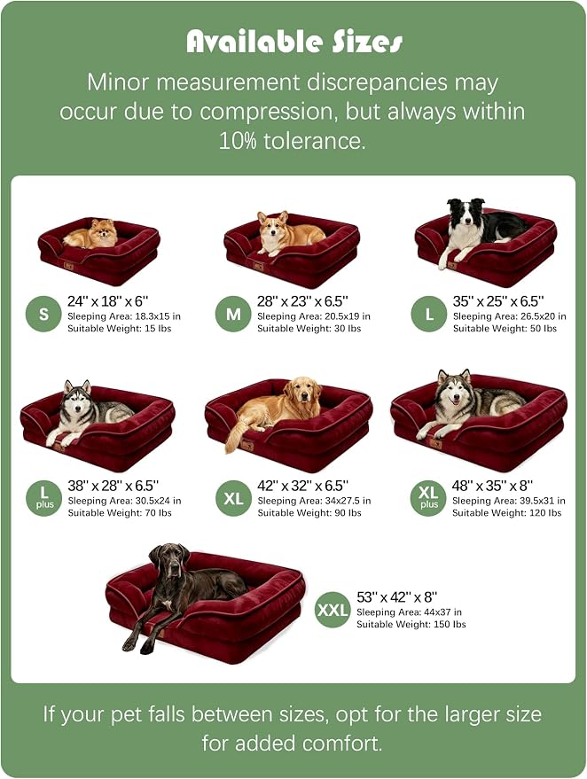 Spotted Play Orthopedic Dog Bed with Sides - Sofa Beds for Large Dogs, Supportive Foam Pet Couch Bed with Washable Removable Cover, Waterproof Lining and Non-Slip Bottom, Burgundy - L