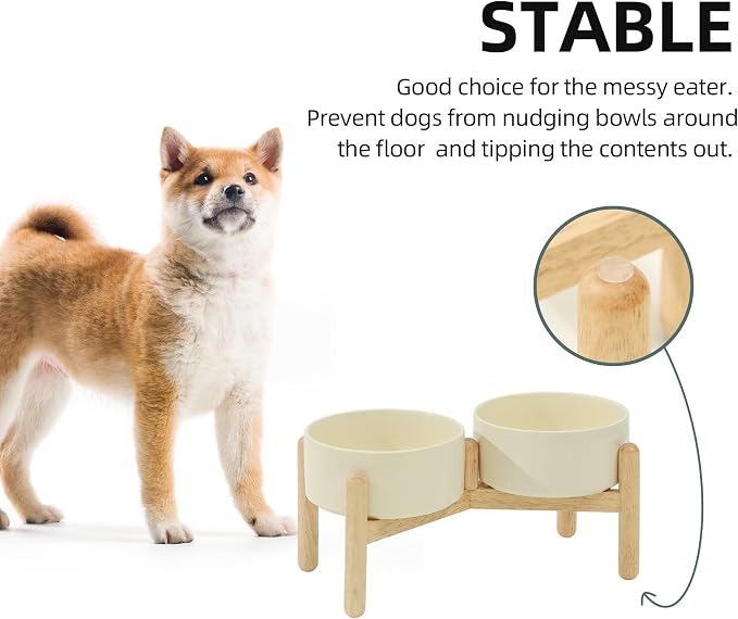 Havniva 6.1inch Ceramic Raised Dog Bowl with Stand, Double Dog Bowls Elevated for Small and Medium Breed Dog Food and Water Bowl Set Non-Slip Dog Dish Large Capacity Feeding Pet Water Bowl