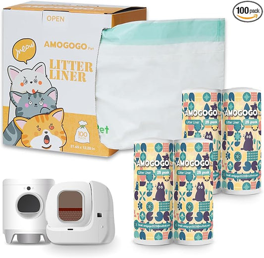 Self-Cleaning Litter Box Liner Bags, Compatible with PETKIT Pura Max & X, Leak-Proof Replacement Waste Bags, 100 Count Cat Litter Trash Bags with Drawstring, 21.8" x 12.4"