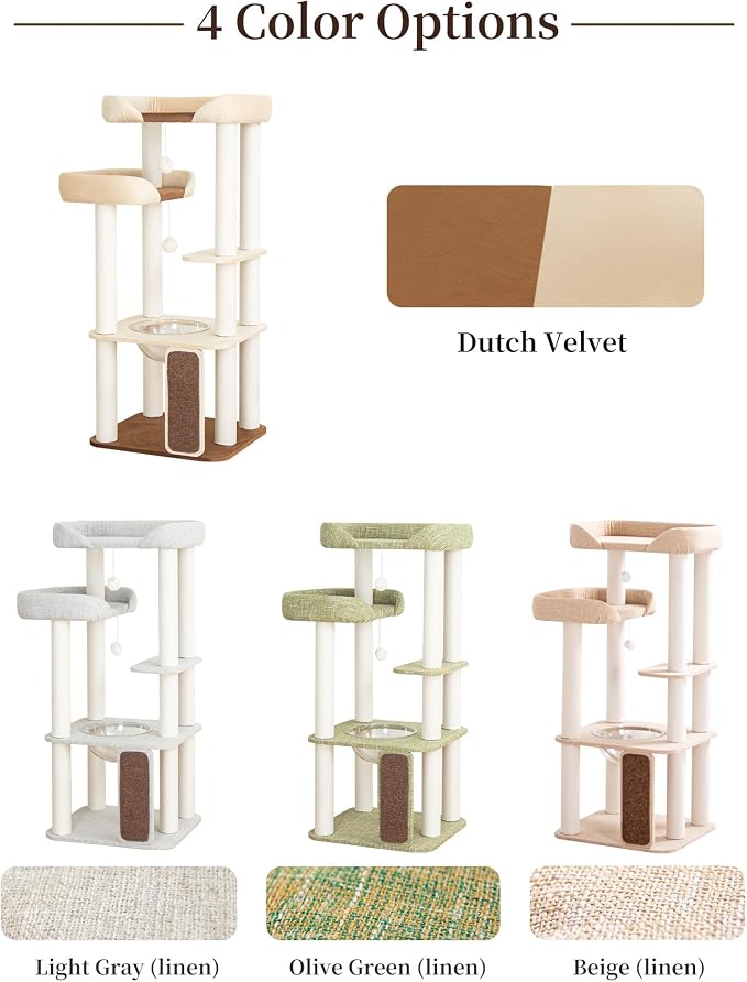 Cat Tree for Large Cat, Modern Senior Friendly Cat Tower with Wide Shelves Low Step, Cotton Scratching Posts, Super Sturdy Base, Cozy Perches, and Interactive Toys (Gray)
