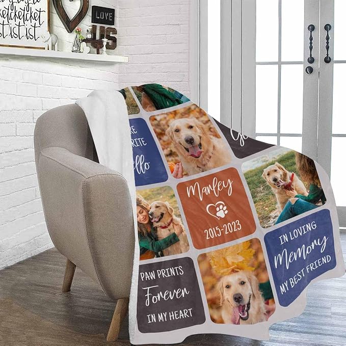 Artsadd Pet Memorial Gifts for Dogs Cats-Personalized Dog Memorial Blanket with Photos and Name-in Loving Memory Gifts for Loved Ones Lost-Custom Remembrance Gifts Blankets for Pets Lover