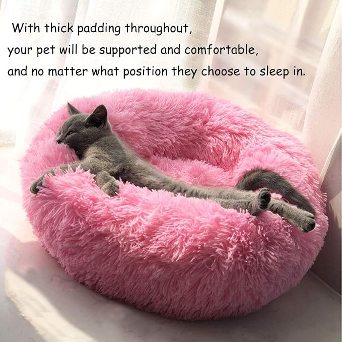 Modern Soft Plush Round Pet Bed for Cats or Small Dogs, Mini Medium Sized Dog Cat Bed Self Warming Autumn Winter Indoor Snooze Sleeping Cozy Kitty Teddy Kennel (24'' D x 8'' H, Hot Pink)