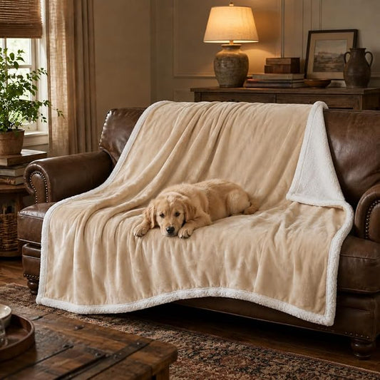Kritter Planet Dog Blankets for Large Dogs, Soft Fluffy Fleece Pet Blankets for Couch, Sofa, Dog Beds, Car Seats, Creat, Washable, 50x60 inches, Beige