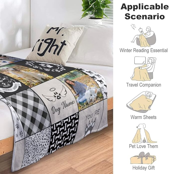 Personalized Pet Memorial Throw Blanket - Dog Memorial Cat Memorial Blankets With Picture Upload - Memorial Gifts For Dogs Cats Pets Lovers - Customized In Loving Memory Remembrance Blankets