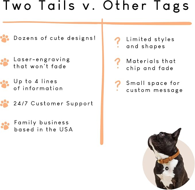 Two Tails Pet Company Personalized 'Cutie with a Booty' Pet ID Tag - Custom Engraved Dog Tags for Pets - Fun Brass, Gold Plating