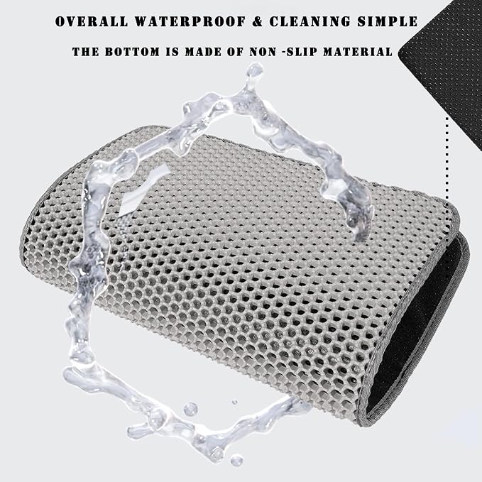 HCY&WLD Cat Litter Mat, Double Layer Cat Litter Box Mat (30x22 Inch, Khaki) | Waterproof Urine-Proof Non-Slip Litter Trapping Mat, Soft on Kitty Paws, Scratch-Resistant, Scatter Control, Easy to Clean