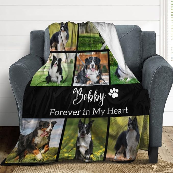 Artsadd Personalized Dog Memorial Blanket with Photos, Custom Dog Loss Gift, Pet Memorial Gifts, Unisex Adult Throw Blanket, 40x50 inches, Black, Fleece