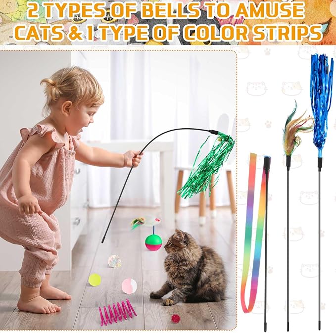 Shappy 150 Pcs Cat Toys for Indoor Cats Bulk, Kitten Toys Pack, Variety Interactive Gift Including Mice Interactive Silent Ball Spring Crinkle Balls Gift for Kitty Kitten Cat