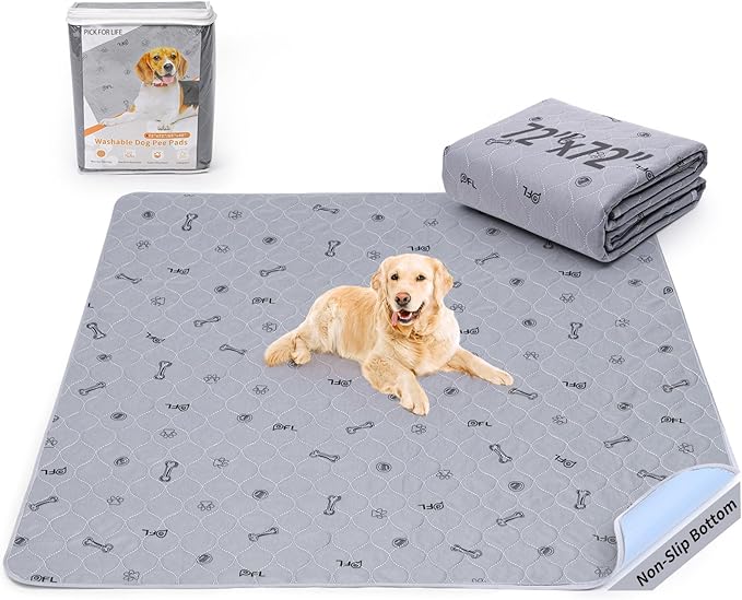 PICK FOR LIFE Washable Dog Pee Pad 72x72 Extra Large, Fast Absorbent Puppy Pads, Reusable Dog Training Pads Waterproof,Non-Slip Whelping Pad for Pet, Playpen, Incontinence, Housebreaking | Reusable, Waterproof,Non-Slip Whelping Pad for Dog Training, Pe...