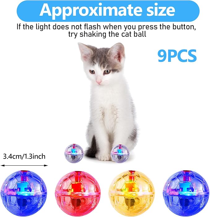 Jecery 9 Pcs Ghost Hunting Light Up Cat Balls LED Motion Activated Cat Toy Interactive Lighted Ball Pet Glowing Mini Running Exercise Toys for Kitten Dog Pet Animals Activity(Transparent)