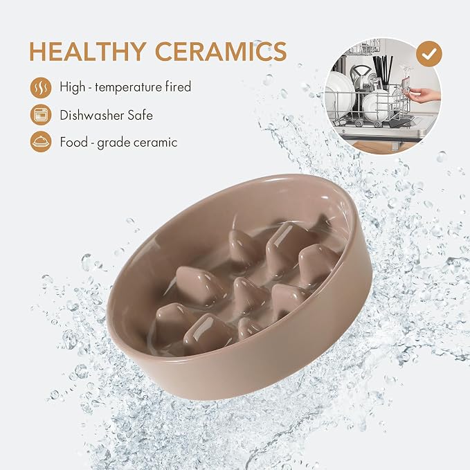 Havniva Ceramic Slow Feeder Dog Bowls, 1.2 Cups Dog Bowl Slow Feeding for Small and Medium Breed, 7.3inch Puzzle Dog Food Bowl Slow Feeder Non-Slip Anti-Gulping and Anti-Choking Reduces Bloating