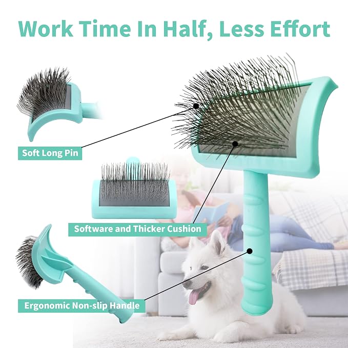 Large Slicker Brush & Green-comb Value Kit, Extra Long Pin Dog Grooming Brush for Curly Hair Goldendoodles, Removes Long and Loose Hair & Undercoat