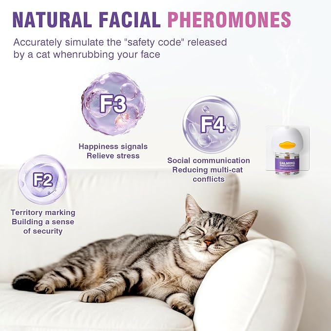 Cat Calming Pheromone Diffuser Refills 4 Pack Fits All Common Diffusers | Stress Anxiety Relief,Scratching Reduction,Urine Spraying, Multi-Cat Harmony,Tension Conflict Calm,Fear Soothe Plug In