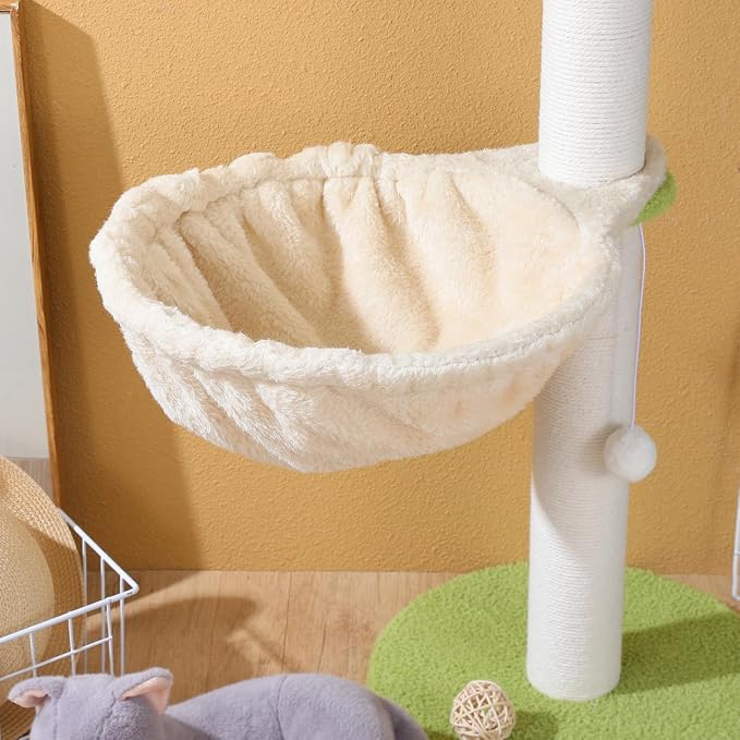 Toyvian Cat Tree Bed Hammock Plush Window Cat Perch Attachment with Scratching Board Hanging Basket Nest for Indoor Climbing Resting and Play on Furniture