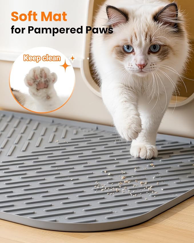 Cat Litter Mat, 47"x37" Extra Large Litter Box Mat, Silicone Mat, Gray | XXL Waterproof Litter Trapping Mat for Scatter Control, Soft on Cat Paws Non-Slip Easy to Clean