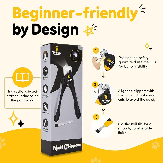 LED Dog Nail Clippers with Light Illumination, Trimmers with Protective Guard, Safety Lock and Nail File - Suitable for Large and Small Dogs & Cats (Grey)