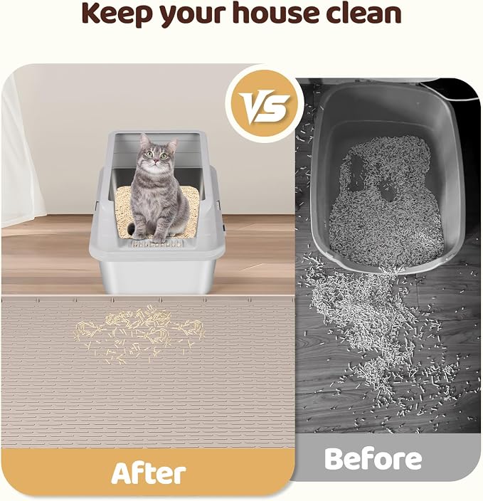 Silicone Cat Litter Mat for Litter Box 50”x35” Large Cat Mat, Khaki | Waterproof, Non-Slip, Leak-Proof Rug Mat with Lip, Easy to Clean, Extra Large Litter Catcher Mat for Floor