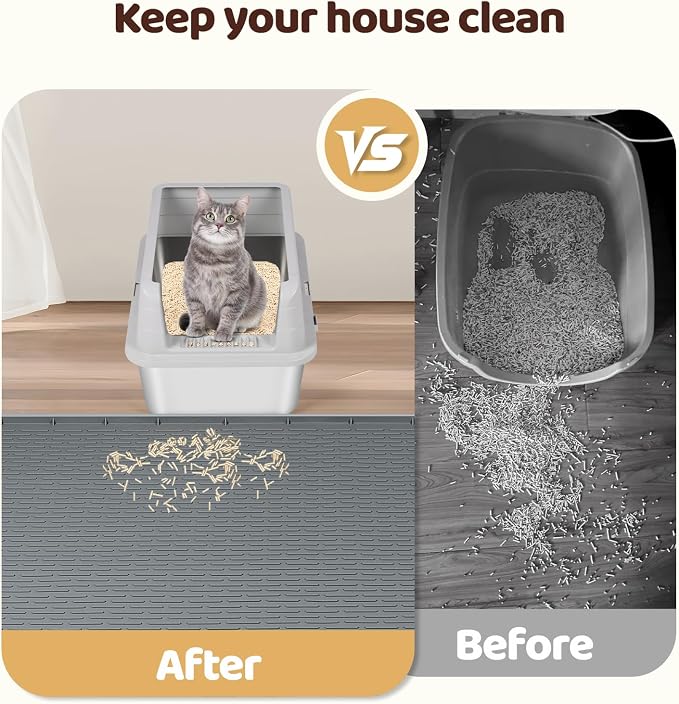 Silicone Cat Litter Mat for Litter Box 70”x45” Large Cat Mat, Dark Grey | Waterproof, Non-Slip, Leak-Proof Rug Mat with Lip, Easy to Clean, Extra Large Litter Catcher Mat for Floor