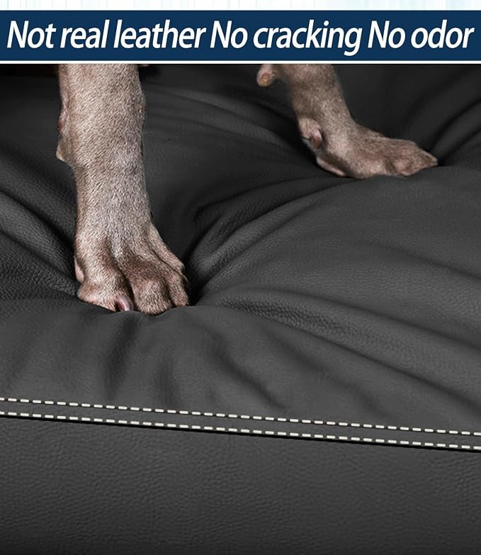 Waterproof Leather Dog Bed, Hair Resistant Crate Mat for Large Dogs, Wipeable Easy to Clean Pet Pad, Durable Black Mattress for Pets Up to 90 lbs