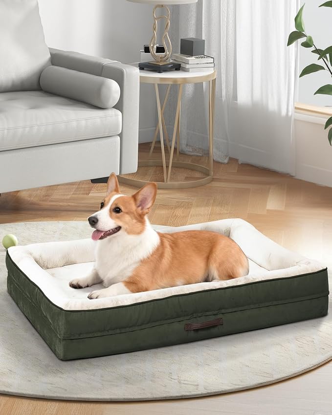 Upvilla Large Orthopedic Dog Bed, Four-Sided Cushioned Egg-Shaped Foam Dog Sofa, Waterproof Removable Cover, Pet Sofa Bed with Non-Slip Base, Large Pet Bed,Green