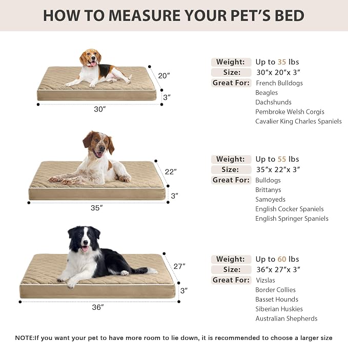WNPETHOME Orthopedic Waterproof Dog Bed Medium for Comfy Sleeping | Washable Medium Pet Bed with Removable Cover, Multi-Needle Quilting Dogs Crate Bed Brown 30x20 Inch