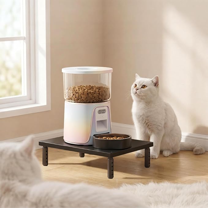 OPNICE Adjustable Cat Food Stand, Elevated Cat Feeder Stand with 4 Height Settings, Automatic Cat Feeder & Tradition Bowls, Raised Pet Feeding Table Station for Cats & Small Dogs, Waterproof Wood
