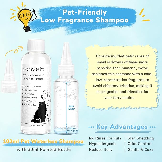 10Pcs Mist Spray Brush Kit for Cats & Dogs, Hair Health & Grooming Set with 100ml Waterless Shampoo, Cat Scratcher w/Catnip, Nail Clippers, Toothbrush, Comb, Eye Ear Paw Dry Wipes & Gloves, Gift-Set