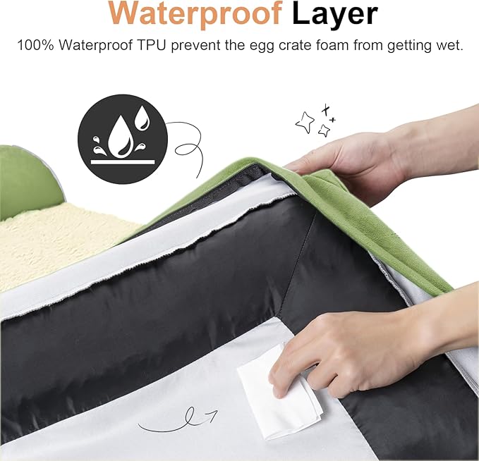 NANUYA Orthopedic Dog Bed for Large Dogs, 36 x 27 Inch, Grass Green | Egg crate foam for joint support, 3-sided bolster pet sofa, waterproof lining, washable cover, and non-skid base